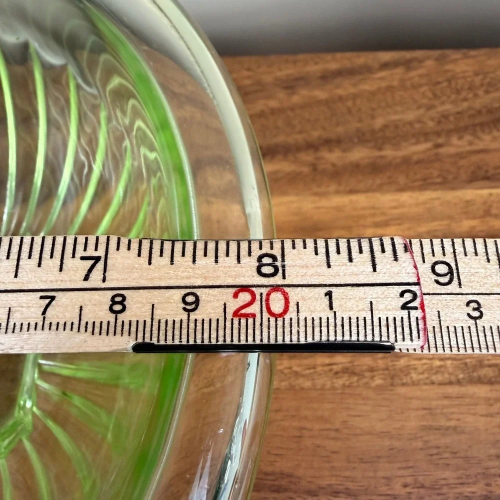 Vintage Hazel Atlas Uranium Glass Ribbed Mixing Bowl Green Depression Glass 8in